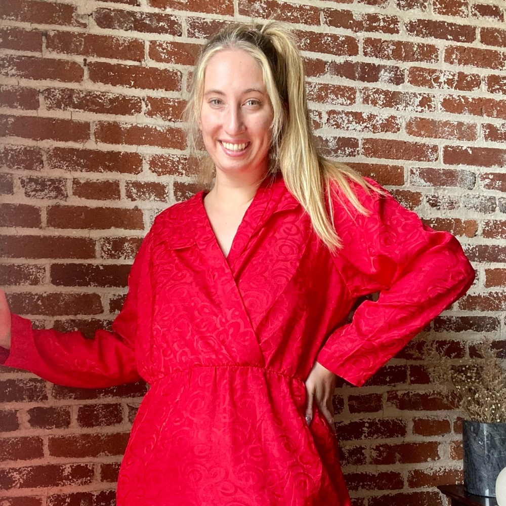 Blair Red Cuffed Long Sleeve Wrap Dress